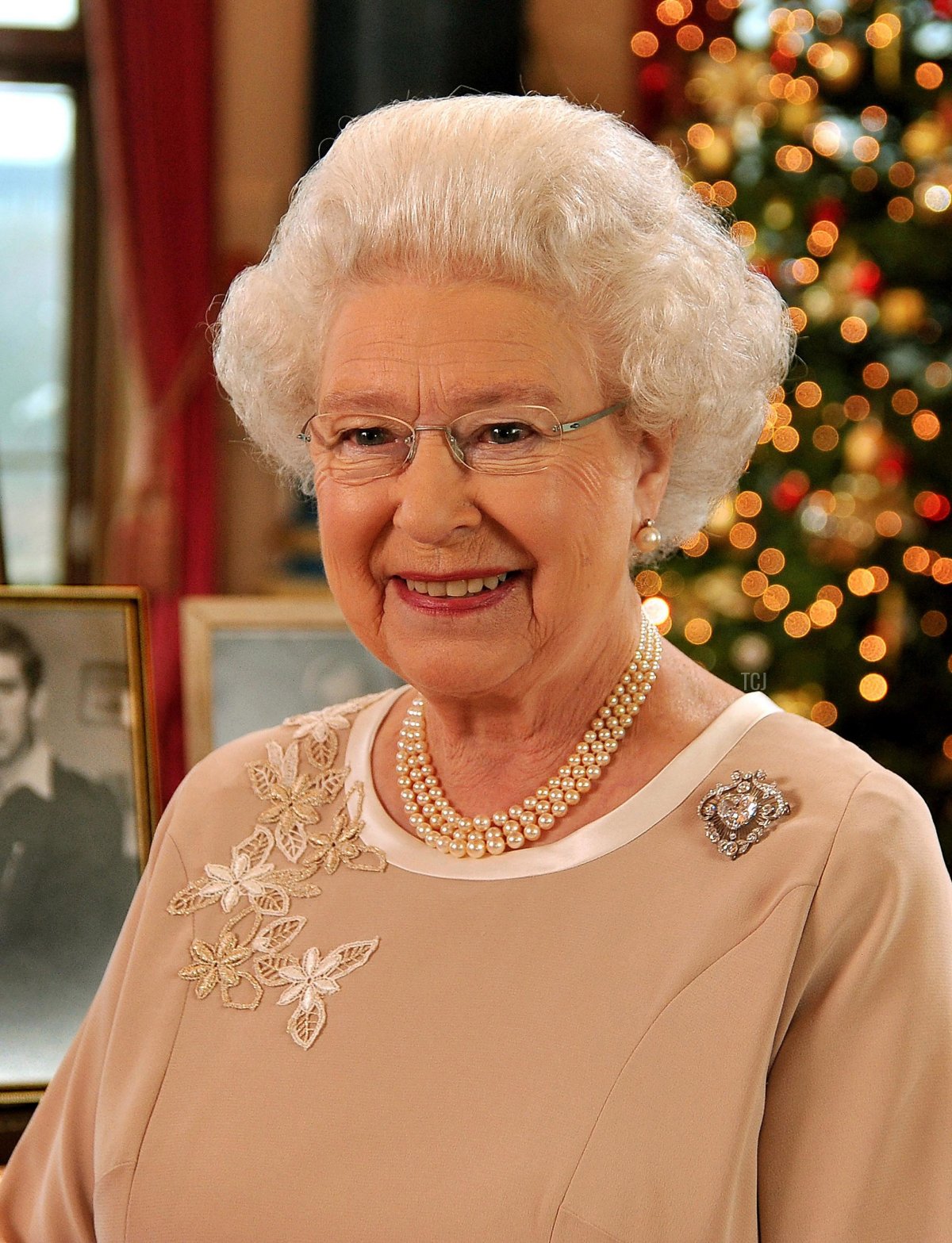 Queen Elizabeth II stands in the music room of Buckingham Palace after recording her Christmas day message to the Commonwealth on December 22, 2008 in London, England
