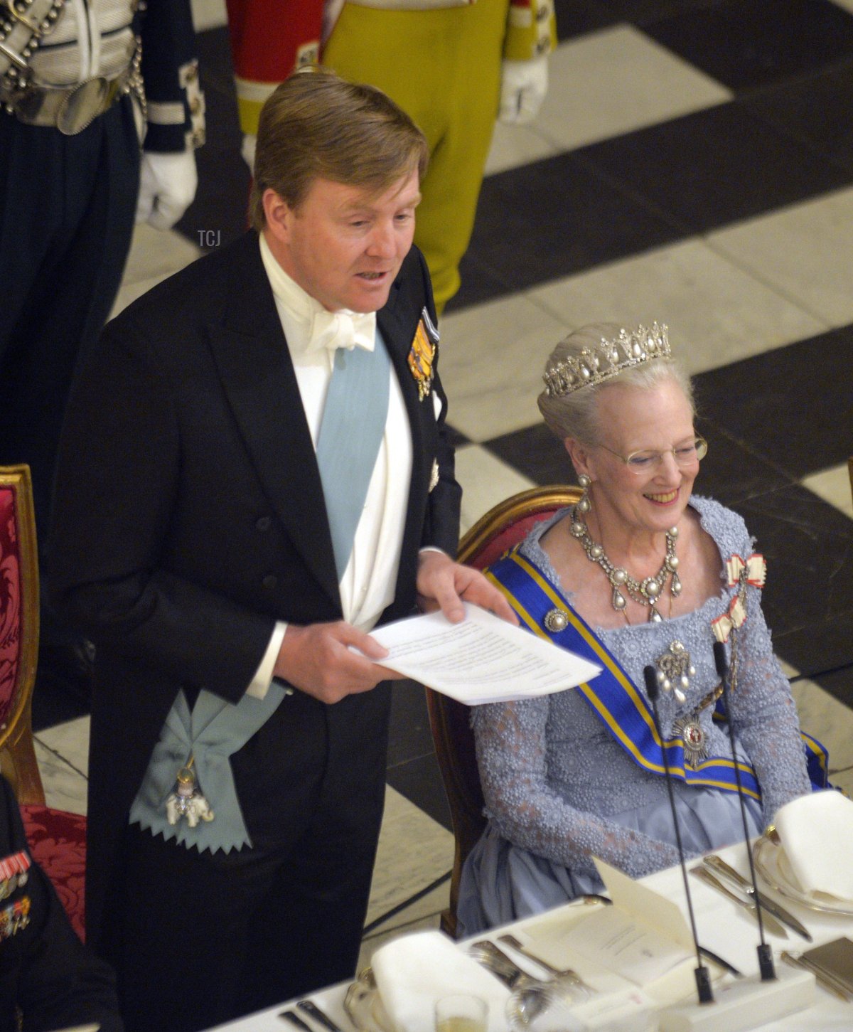 King Willem-Alexander of the Netherlands gives a speech during the gala dinner hosted by Queen Margrethe II of Denmark at Christiansborg Palace in Copenhagen on March 17, 2015 (SIMON LAESSOEE/AFP via Getty Images)