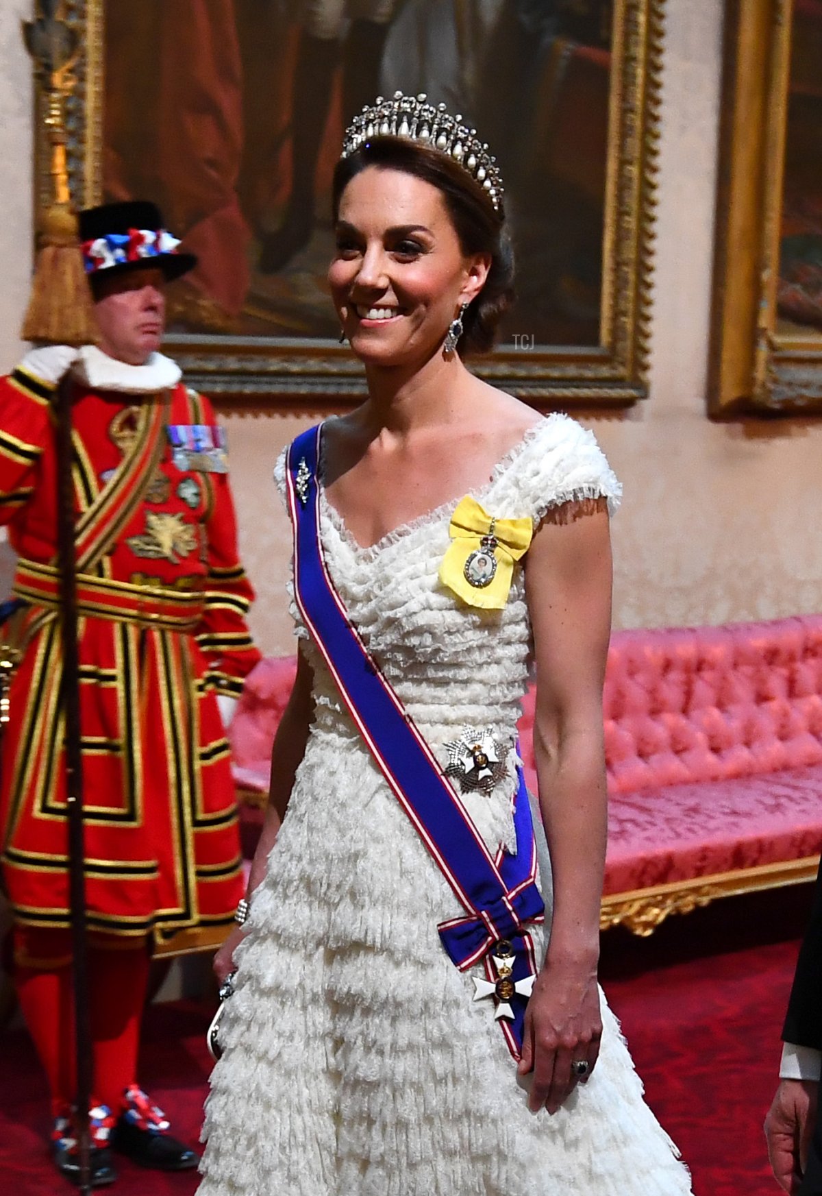 Catherine, Duchess of Cambridge arrives through the East Gallery for a State Banquet at Buckingham Palace on June 3, 2019 in London, England (Victoria Jones- WPA Pool/Getty Images)