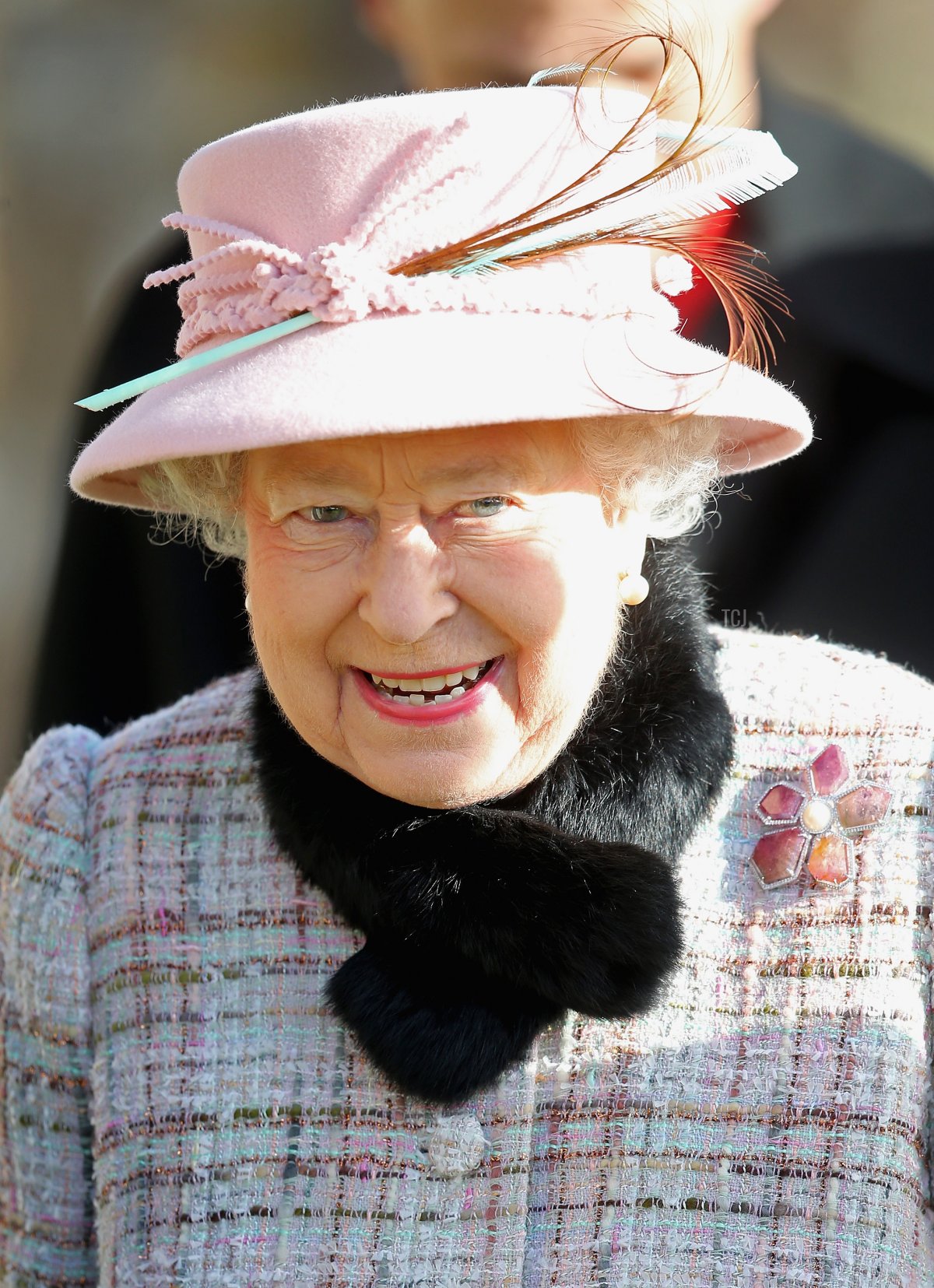 Queen Elizabeth II smiles as she attends church at West Newton on February 2, 2014 in King's Lynn, England (Chris Jackson/Getty Images)