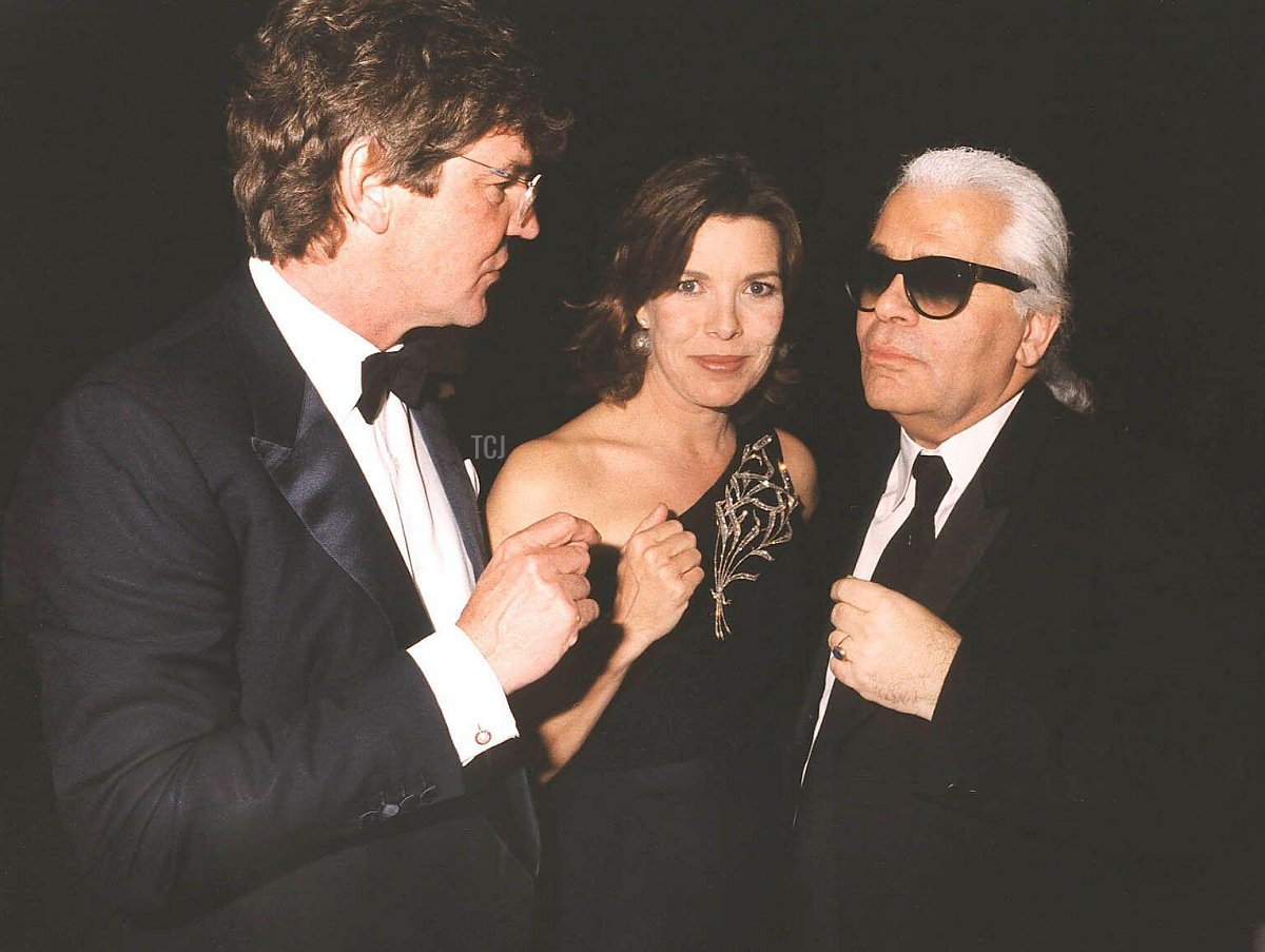 Prince Ernst-August of Hanover, Princess Caroline, and Karl Lagerfeld attend the Rose Ball in Monaco, March 20, 1999 (Abaca Press/Alamy)