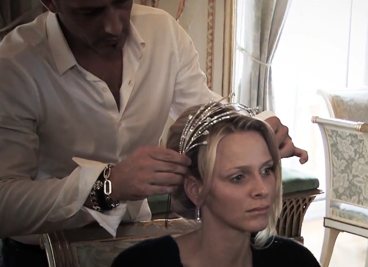 Princess Charlene wearing the "Écume de diamants" tiara (Bäumer)