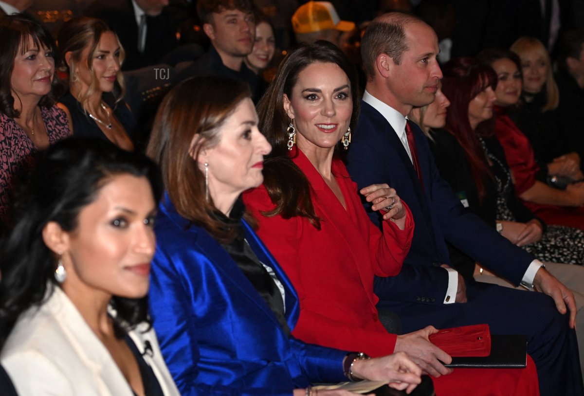 Britain's Prince William, Prince of Wales (R) and Britain's Catherine, Princess of Wales (2R) attend a pre-campaign launch event, hosted by The Royal Foundation Centre for Early Childhood, at BAFTA in central London on January 30, 2023 (EDDIE MULHOLLAND/POOL/AFP via Getty Images)