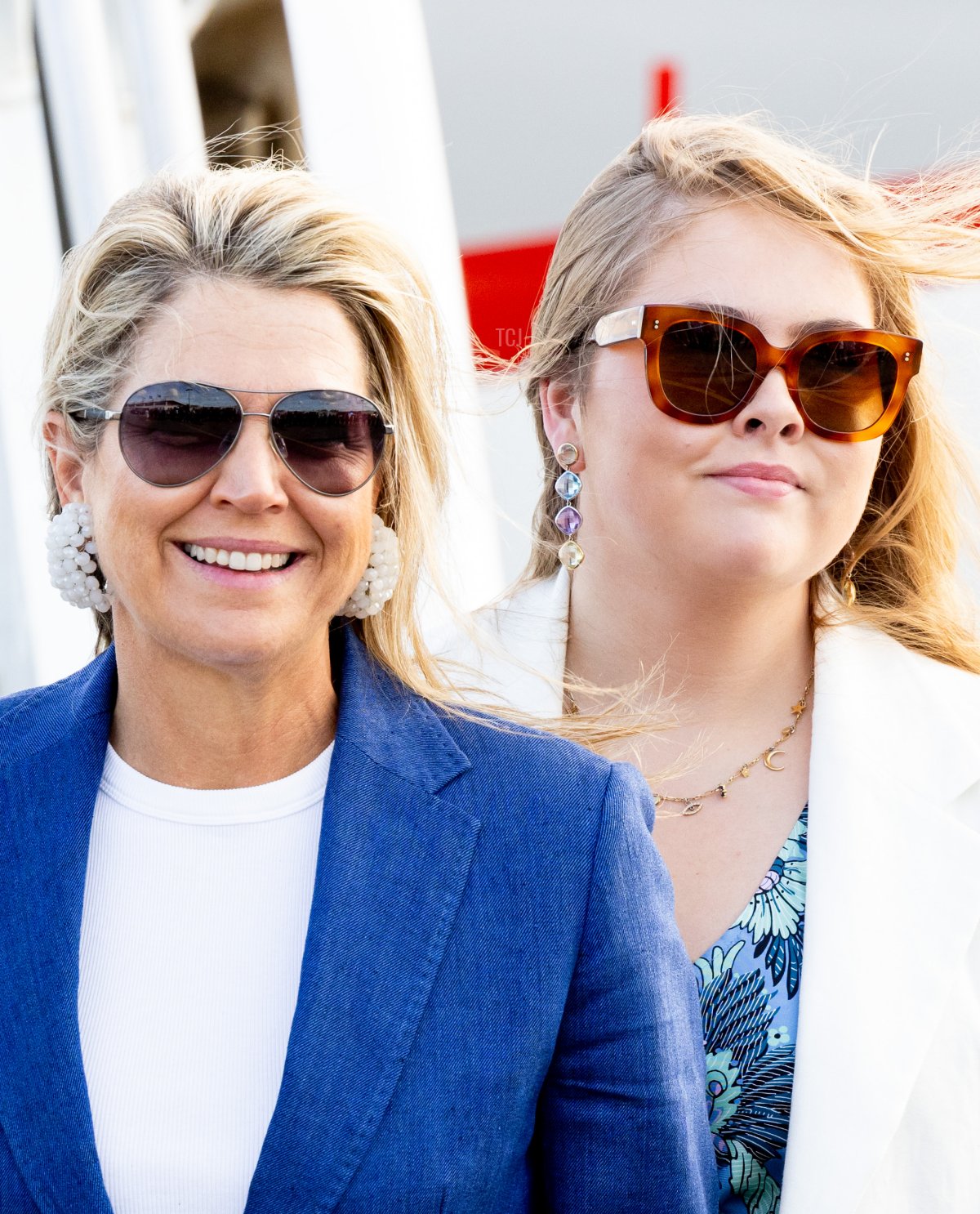 Queen Maxima of the Netherlands and Princess Amalia of the Netherlands arrive on the Dutch government plane at the airport at the start of Dutch royal family's tour of the Dutch Caribbean Islands on January 27, 2023 in Kralendijk, Bonaire (Patrick van Katwijk/Getty Images)