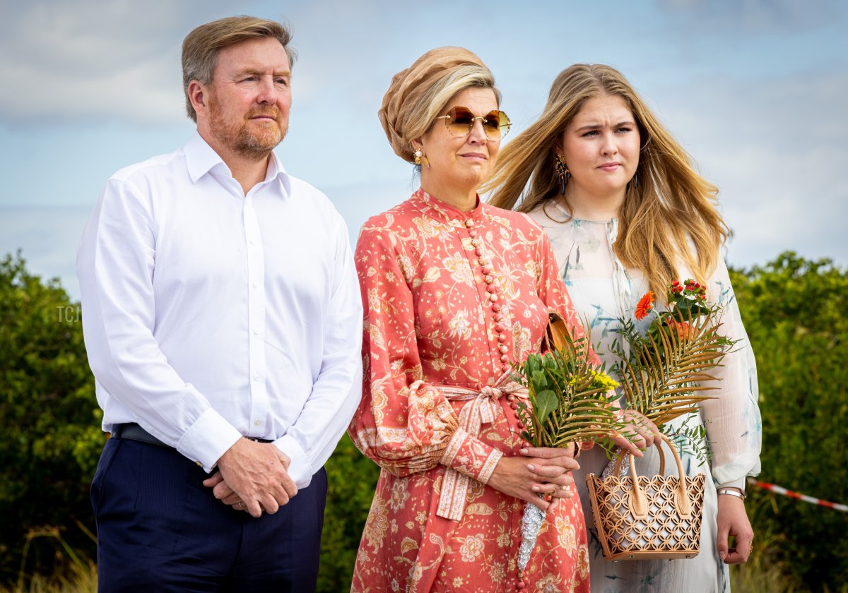 King Willem-Alexander of the Netherlands, Queen Maxima of the Netherlands and Princess Amalia of the Netherlands visit the cultural park Mangazine di Rei NOS Zjilea during day two of the Dutch royal family's tour of the Dutch Caribbean Islands on January 28, 2023 in Kralendijk, Bonaire (Patrick van Katwijk/Getty Images)