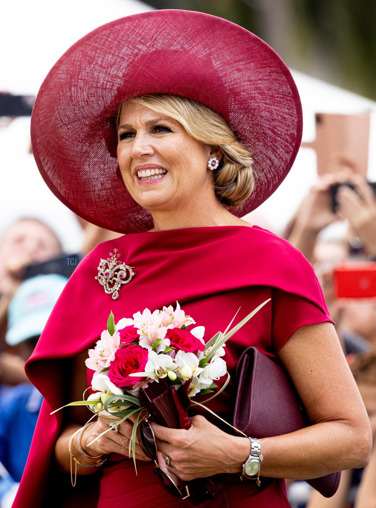Queen Maxima of the Netherlands during the official welcome ceremony at the boulevard during the Dutch royal family's tour of the Dutch Caribbean Islands on January 30, 2023 in Aruba (Patrick van Katwijk/Getty Images)