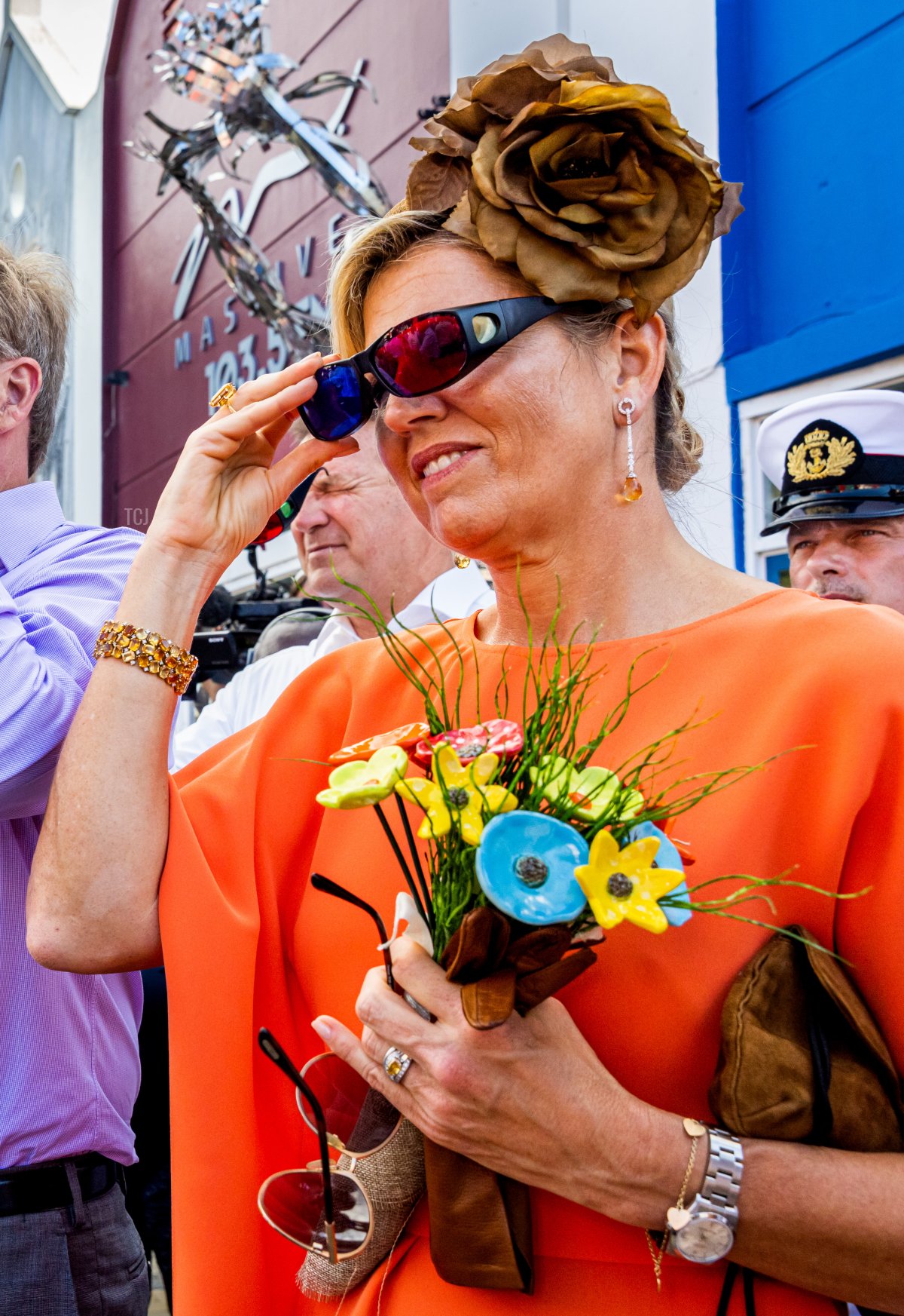 Queen Maxima of the Netherlands visits the neighborhood of San Nicolas on day three of the Dutch royal family's tour of the Dutch Caribbean Islands on January 30, 2023 in Aruba (Patrick van Katwijk/Getty Images)