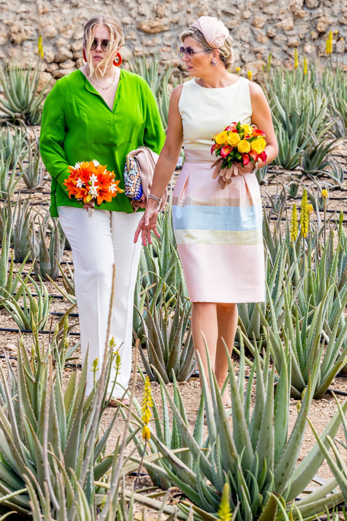 Queen Maxima and Princess Amalia of the Netherlands visit Royal Aruba Aloe, the oldest aloe company in the world, on day four of the Dutch royal family's tour of the Dutch Caribbean Islands on January 31, 2023 in Aruba (Patrick van Katwijk/Getty Images)
