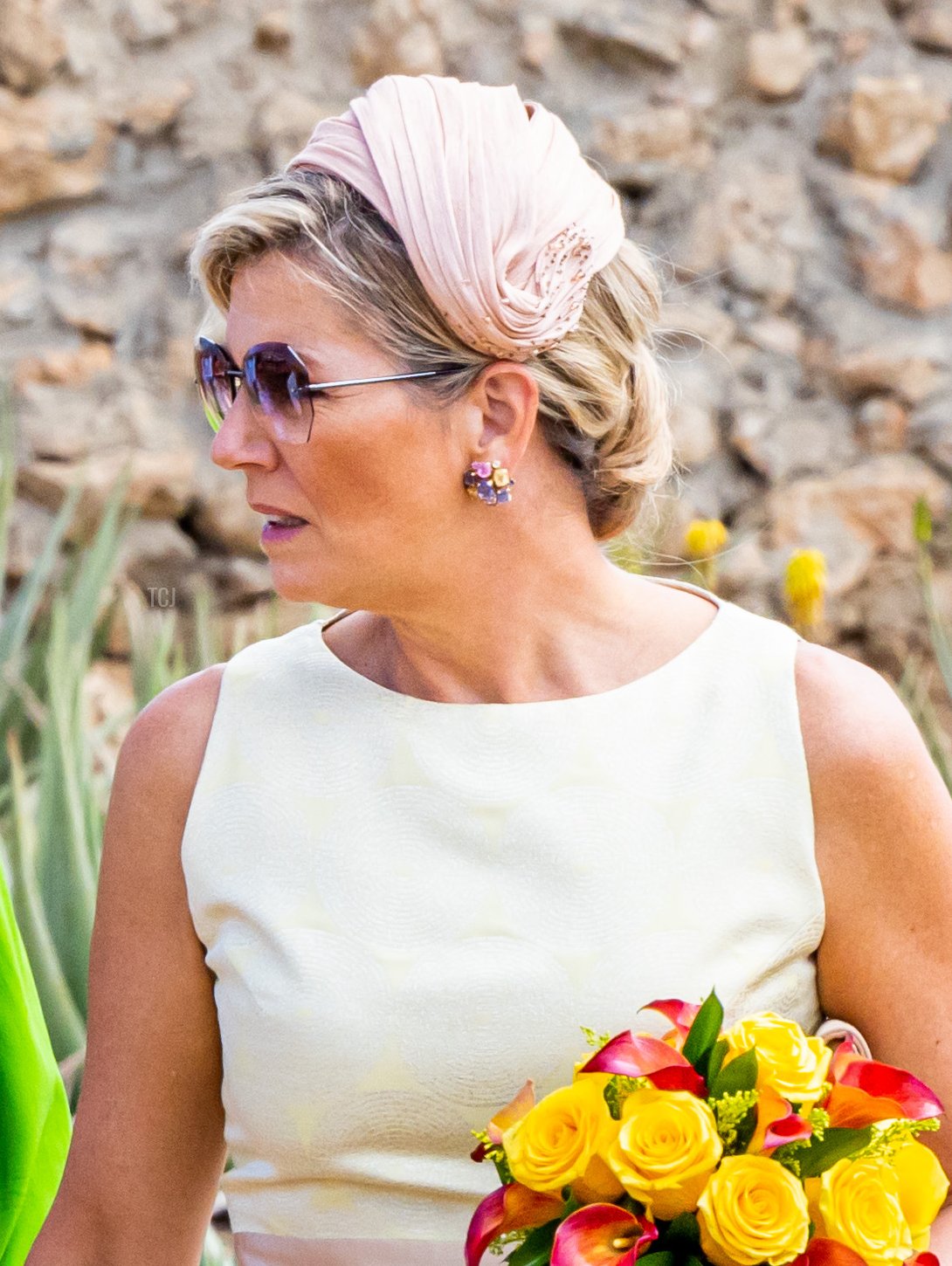 Queen Maxima of the Netherlands visits Royal Aruba Aloe, the oldest aloe company in the world, on day four of the Dutch royal family's tour of the Dutch Caribbean Islands on January 31, 2023 in Aruba (Patrick van Katwijk/Getty Images)