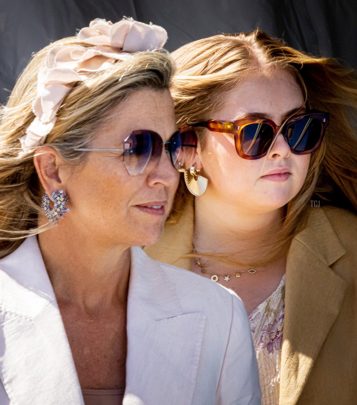 Queen Maxima and Princess Amalia of the Netherlands visit disaster and rescue services during the Dutch royal family's tour of the Dutch Caribbean Islands on February 6, 2023 in Sint Maarten (Patrick van Katwijk/Getty Images)