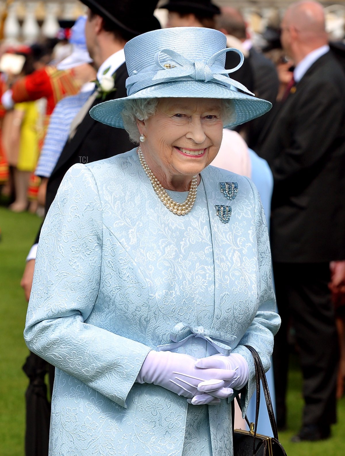 Britain's Queen Elizabeth II meets guests at a garden party at Buckingham Palace in London on June 10, 2014 (JOHN STILLWELL/AFP via Getty Images)