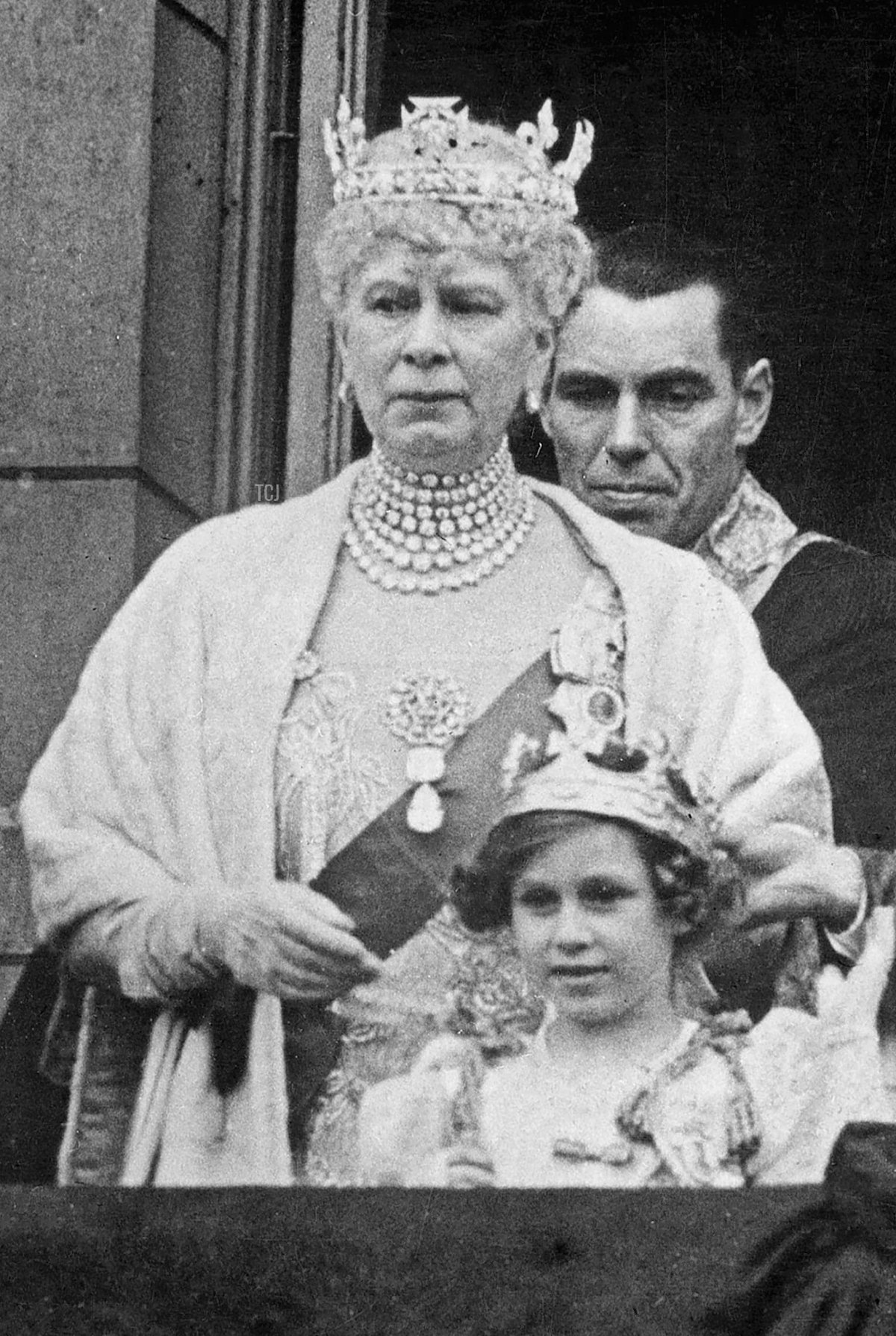 Queen Mary and Princess Margaret on the balcony of Buckingham Palace following the coronation of King George VI and Queen Elizabeth, May 1937 (PLANET NEWS/AFP via Getty Images)