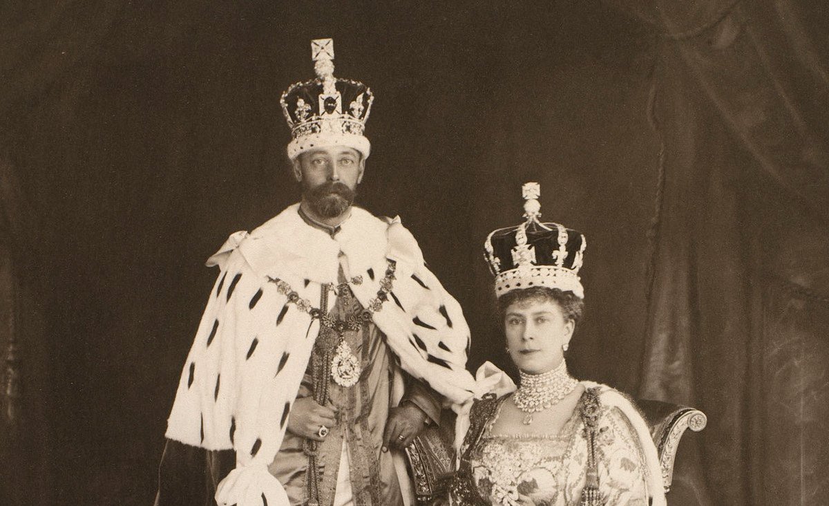 King George V and Queen Mary in their coronation robes in 1911, likely photographed by W&D Downey (Royal Collection)