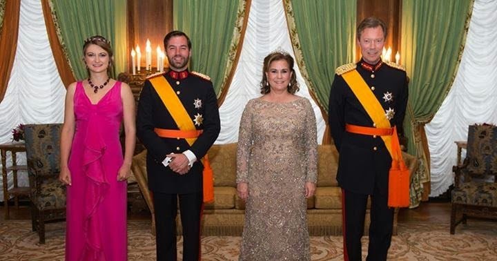 Grand Duke Henri, Grand Duchess Maria Teresa, Hereditary Grand Duke Guillaume, and Hereditary Grand Duchess Stephanie attend a gala celebrating Luxembourg's National Day on June 23, 2013 (Cour Grand-Ducale)