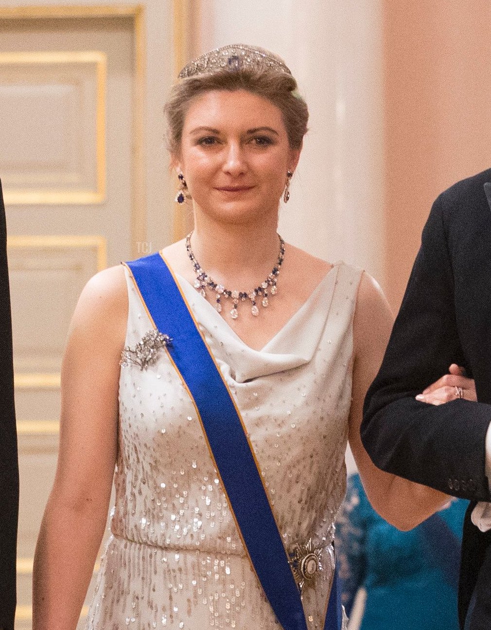 Hereditary Grand Duchess Stephanie arrives for a gala dinner at the Royal Palace in Oslo, Norway on May 9, 2017 to mark the 80th Birthday of the King and Queen (HAAKON MOSVOLD LARSEN/AFP via Getty Images)