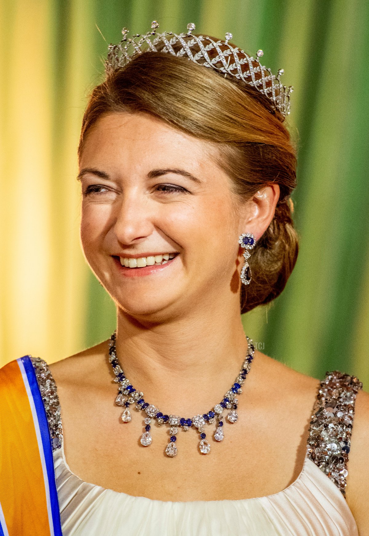 Hereditary Grand Duchess Stephanie during an official state banquet at the Grand Ducal Palace in Luxembourg during the Dutch state visit, 23 May 2018 (Patrick van Katwijk/DPA Picture Alliance/Alamy)
