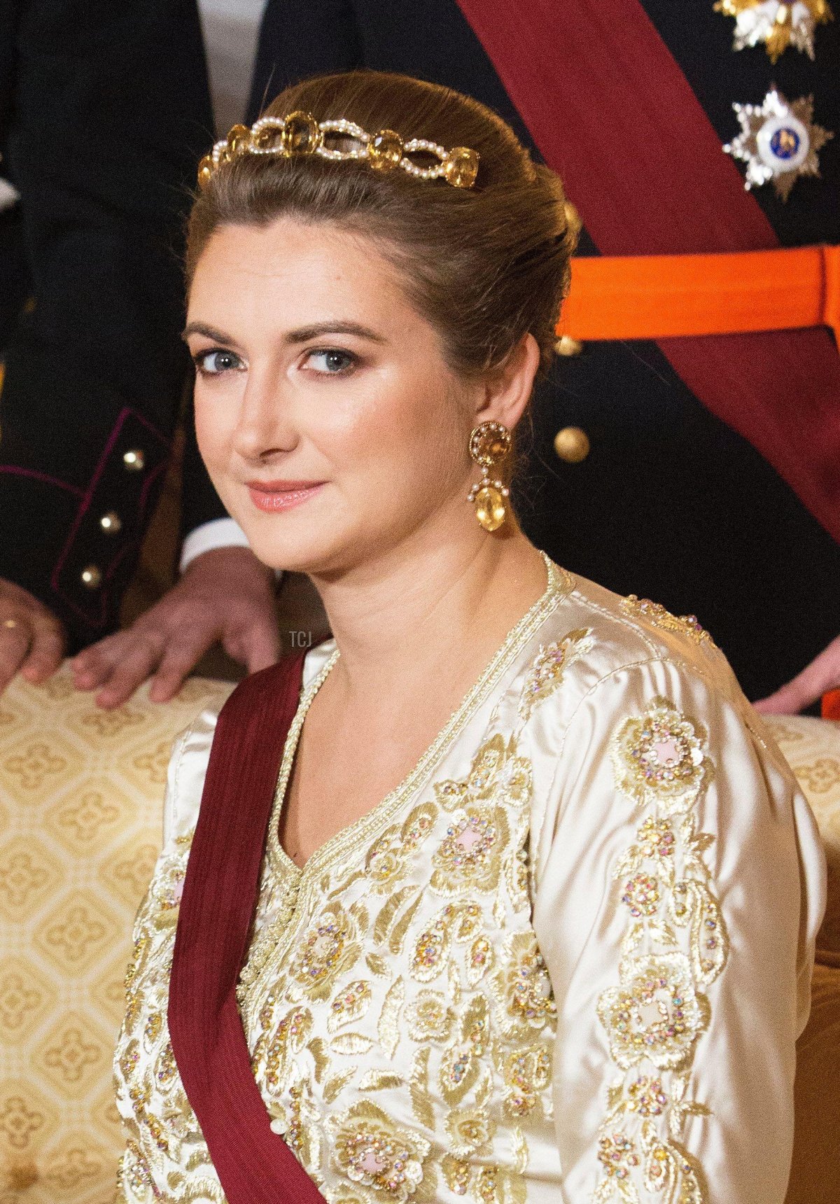 Hereditary Grand Duchess Stephanie of Luxembourg pictured at the Palais Grand-Ducal in Luxembourg, on October 15, 2019, during an official photo before the state banquet on the first day of the state visit from Belgium to Luxembourg (Albert Ph van der Werf/DPA Picture Alliance/Alamy)
