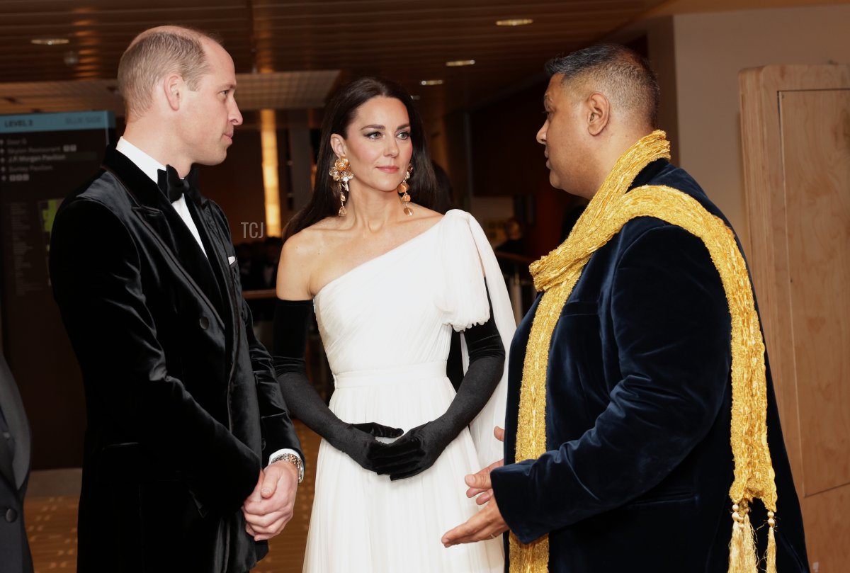The Prince and Princess of Wales speak to Krishnendu Majumdar, Chair of BAFTA, at the EE BAFTA Film Awards 2023 at the Royal Festival Hall on February 19, 2023 in London, England (Chris Jackson/Getty Images)