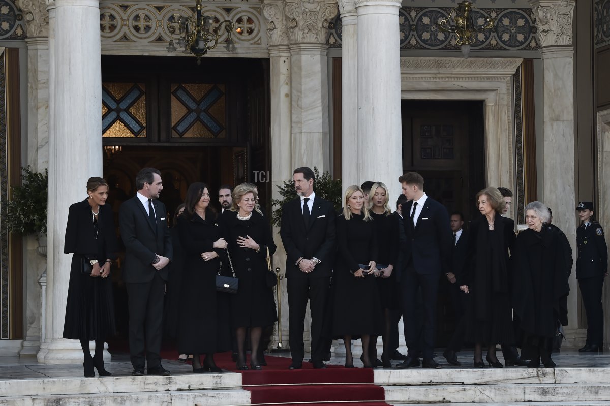 Members of the former Greek royal family attend the 40-day Memorial Service for King Constantine II at the Metropolitan Cathedral on February 18, 2023 in Athens, Greece (Milos Bicanski/Getty Images)
