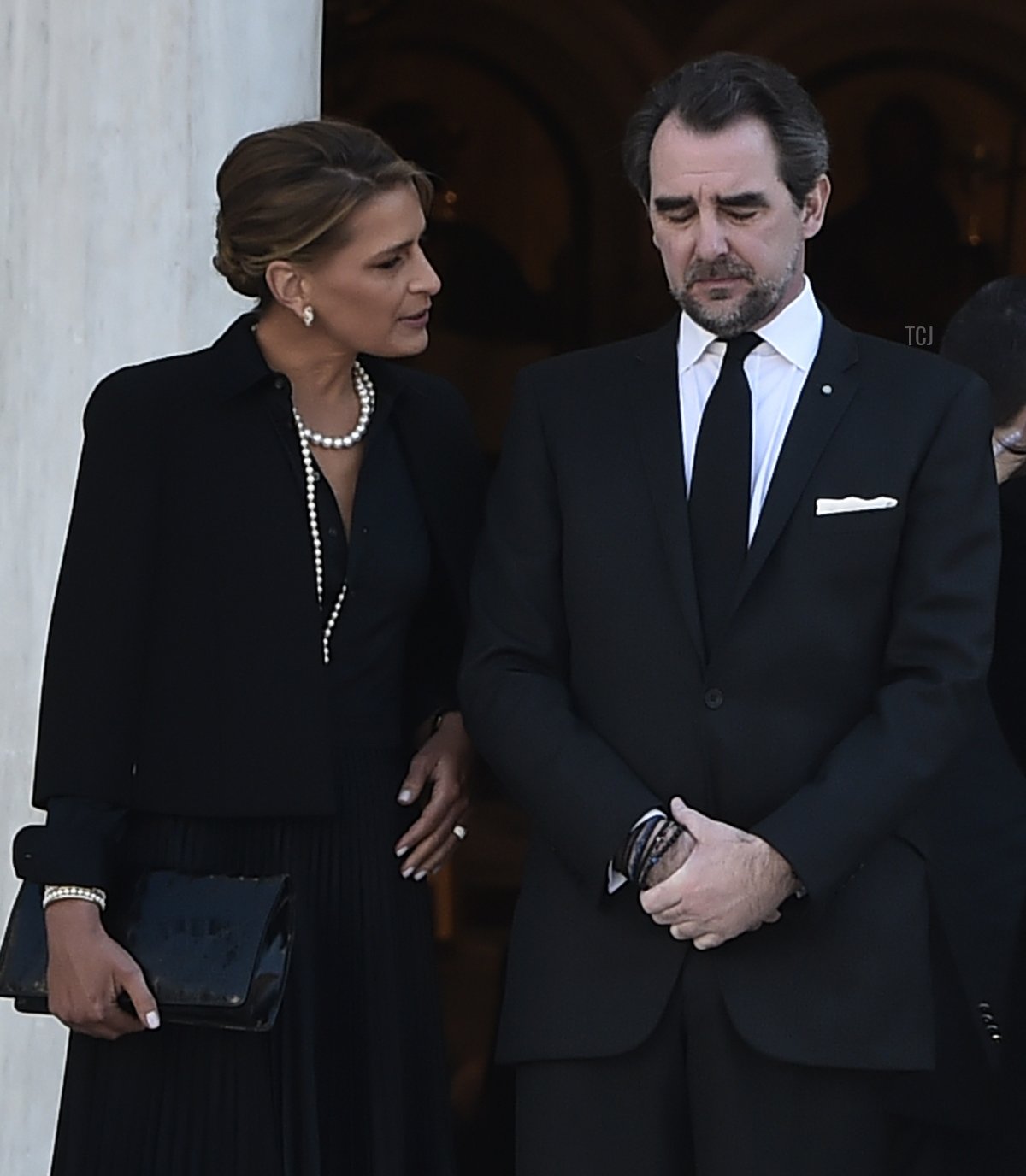 Princess Tatiana and Prince Nikolaos attend the 40-day Memorial Service for King Constantine II at the Metropolitan Cathedral on February 18, 2023 in Athens, Greece (Milos Bicanski/Getty Images)