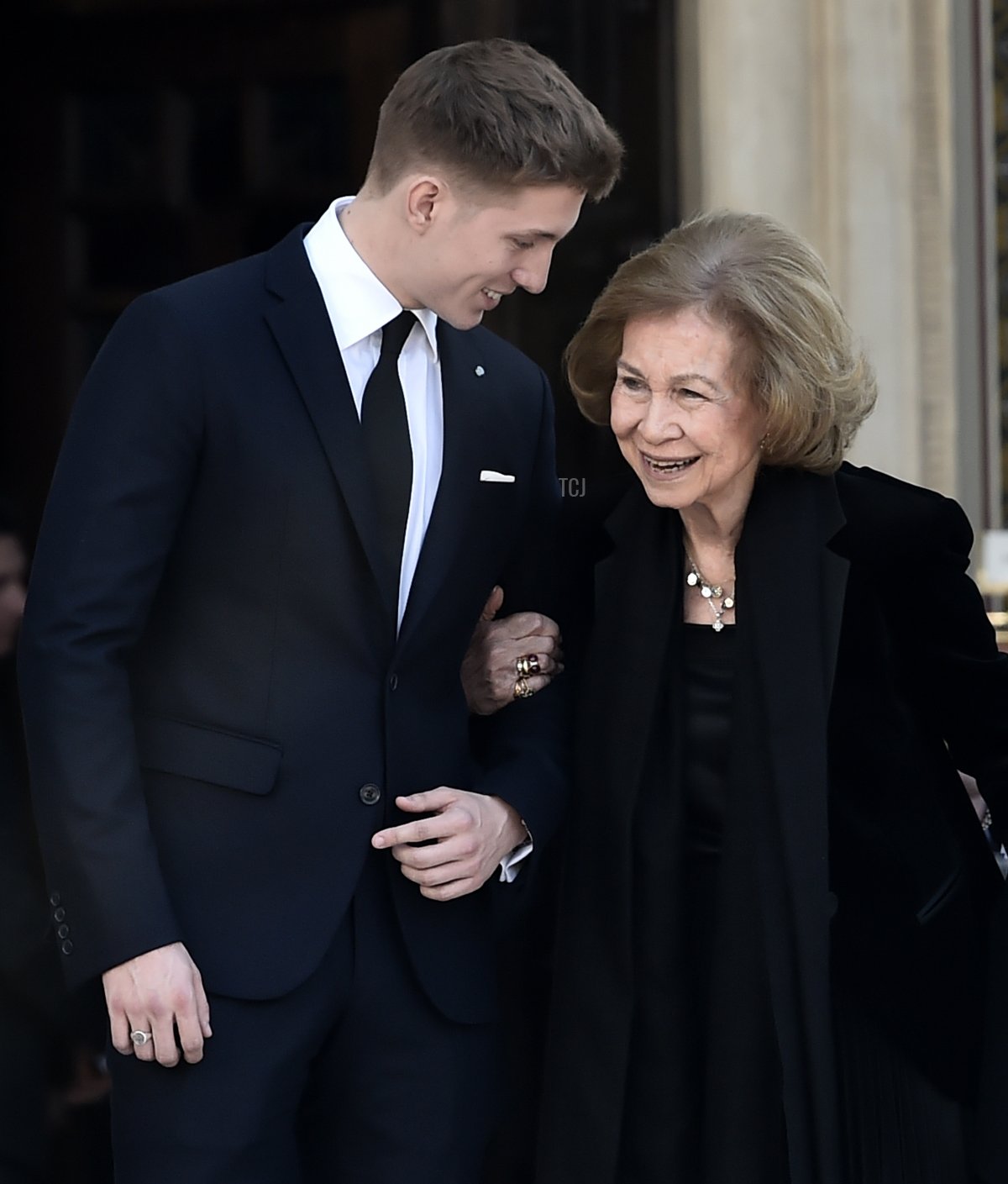 Prince Constantine Alexios and Queen Sofia attend the 40-day Memorial Service for King Constantine II at the Metropolitan Cathedral on February 18, 2023 in Athens, Greece (Milos Bicanski/Getty Images)