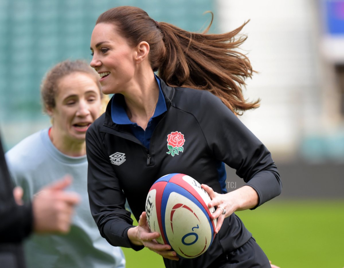 The Duchess of Cambridge takes part in an England rugby training session, after becoming Patron of the Rugby Football Union at Twickenham Stadium on February 2, 2022 in London, England (Jeremy Selwyn - by WPA Pool/Getty Images)