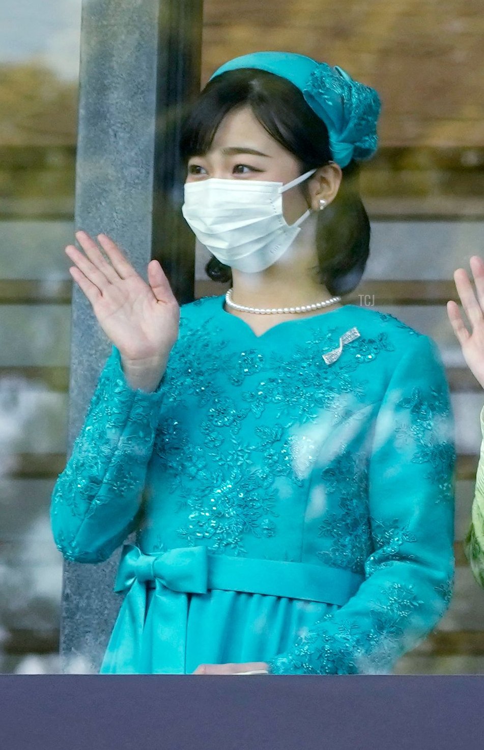 Princess Kako greets people during Emperor Naruhito's birthday celebrations at the Imperial Palace on February 23, 2022 (EUGENE HOSHIKO/POOL/AFP via Getty Images)