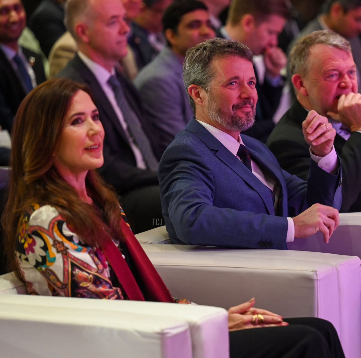 Crown Prince Frederik and Crown Princess Mary of Denmark attend the opening session of the India-Denmark: Partners for Green and Sustainable Progress, in New Delhi on February 28, 2023 (MONEY SHARMA/AFP via Getty Images)