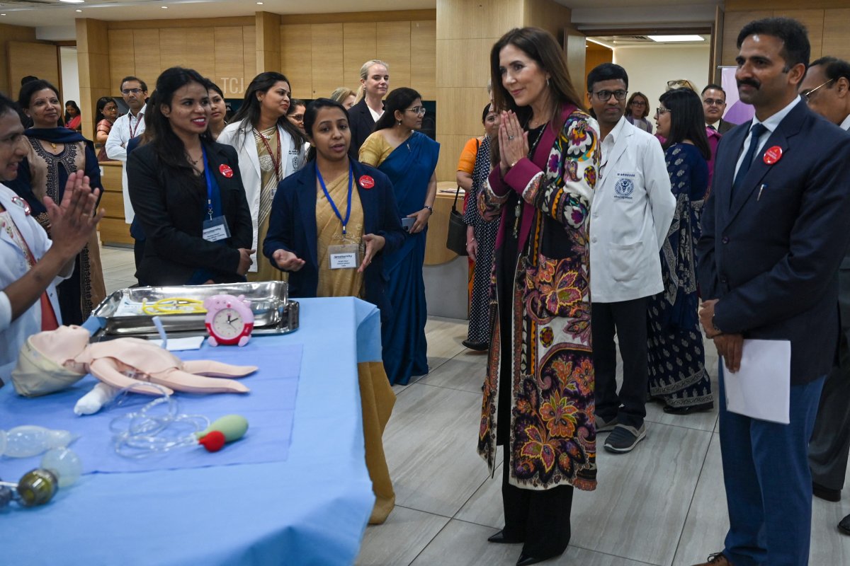 Denmark's Crown Princess Mary visits a maternity skill lab at the All India Institute of Medical Sciences (AIIMS) in New Delhi on February 28, 2023 (ARUN SANKAR/AFP via Getty Images)