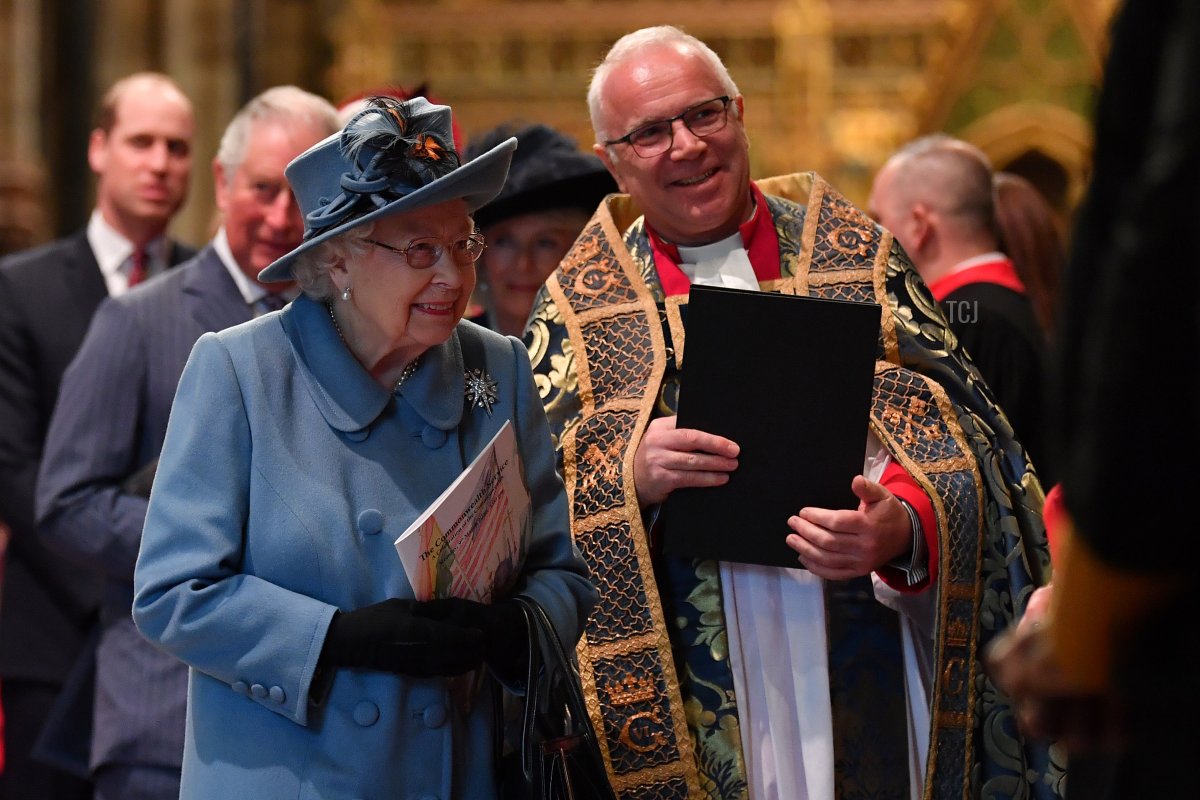 Queen Elizabeth II is introduced to performers by The Very Reverend Dr David Hoyle, Dean of Westminster, as she leaves after attending the Commonwealth Day Service 2020 on March 9, 2020 in London, England (Ben Stansall-WPA Pool/Getty Images)