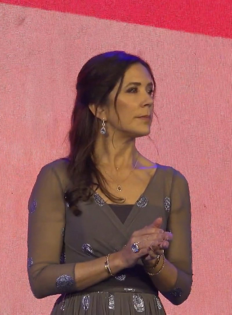 Crown Princess Mary of Denmark attends a dinner in Chennai, March 1, 2023 (screencapture)