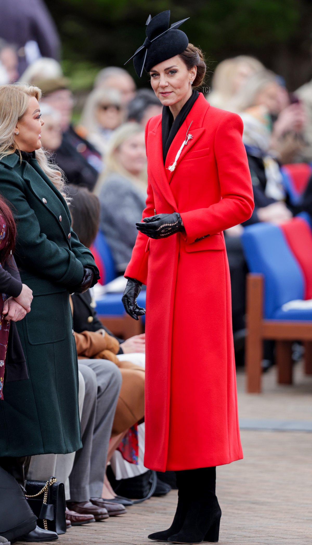 The Princess of Wales wearing the traditional Leek during the Leek giving ceremony during a visit to the 1st Battalion Welsh Guards at Combermere Barracks for the St David’s Day Parade on March 01, 2023 in Windsor, England (Chris Jackson/Getty Images)