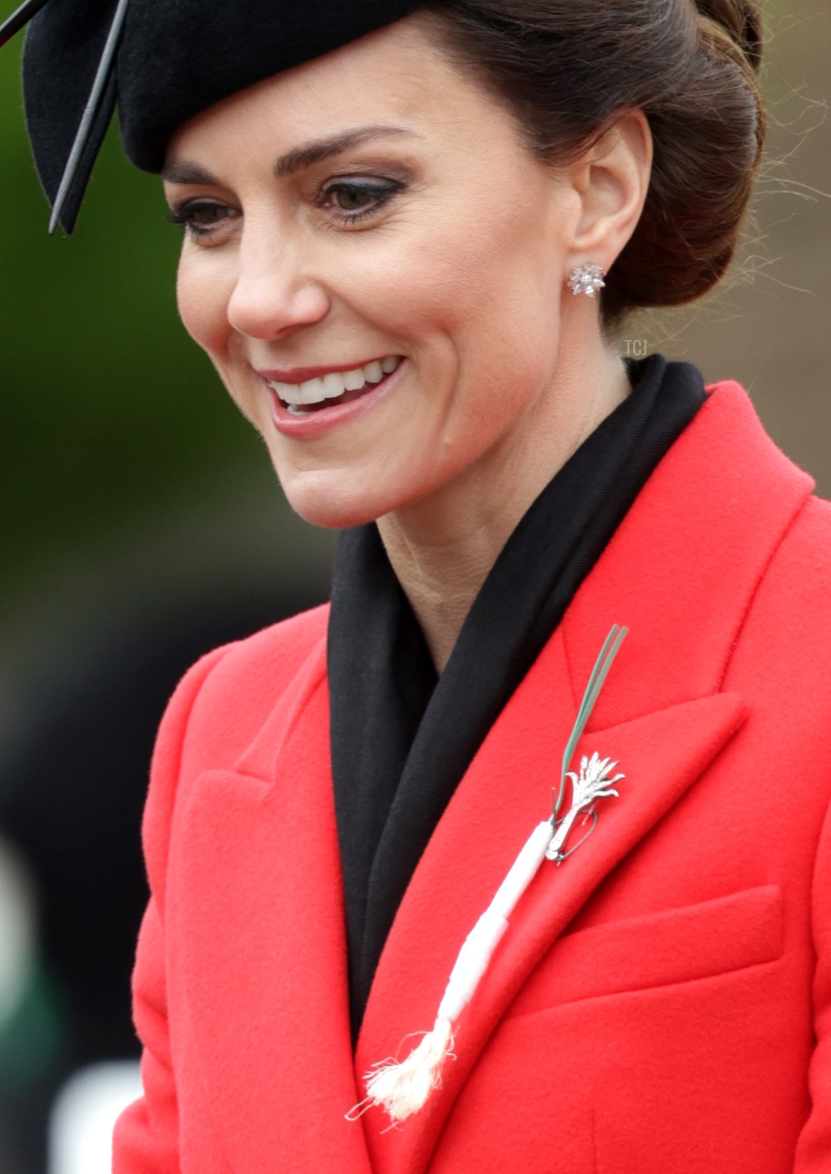 The Princess of Wales smiles during a visit to the 1st Battalion Welsh Guards at Combermere Barracks for the St David’s Day Parade on March 01, 2023 in Windsor, England (Chris Jackson/Getty Images)