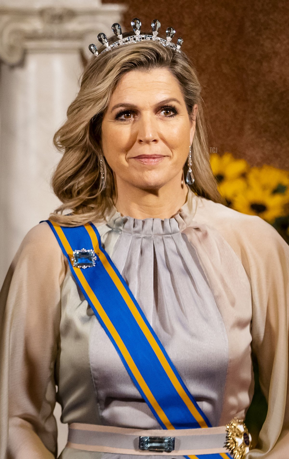 Queen Maxima poses for a photograph before a state banquet in the Citizens' Hall of the Royal Palace in Amsterdam on April 5, 2022, on the first day of India's President state visit to the Netherlands (SEM VAN DER WAL/ANP/AFP via Getty Images)