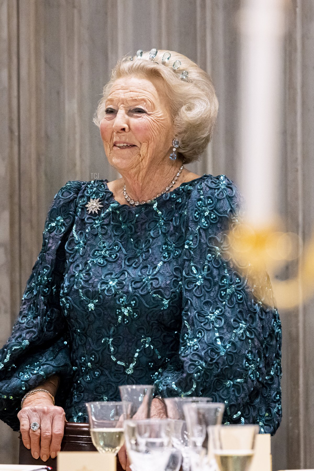 Princess Beatrix of the Netherlands attends the state banquet for President Sergio Mattarella of Italy at the Royal Palace on November 9, 2022 in Amsterdam (Patrick van Katwijk/Getty Images)