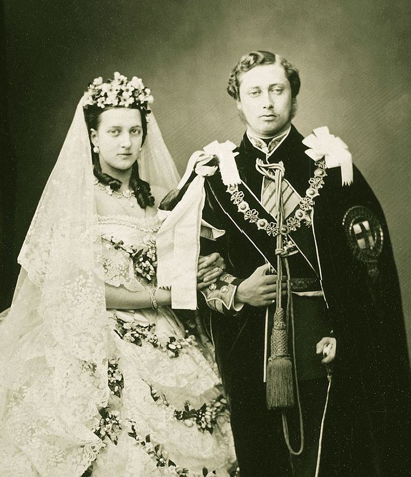 Wedding photograph of King Edward VII and Queen Alexandra, then Prince and Princess of Wales, March 10, 1863 (John Jabez Edwin Mayall/Royal Collection)
