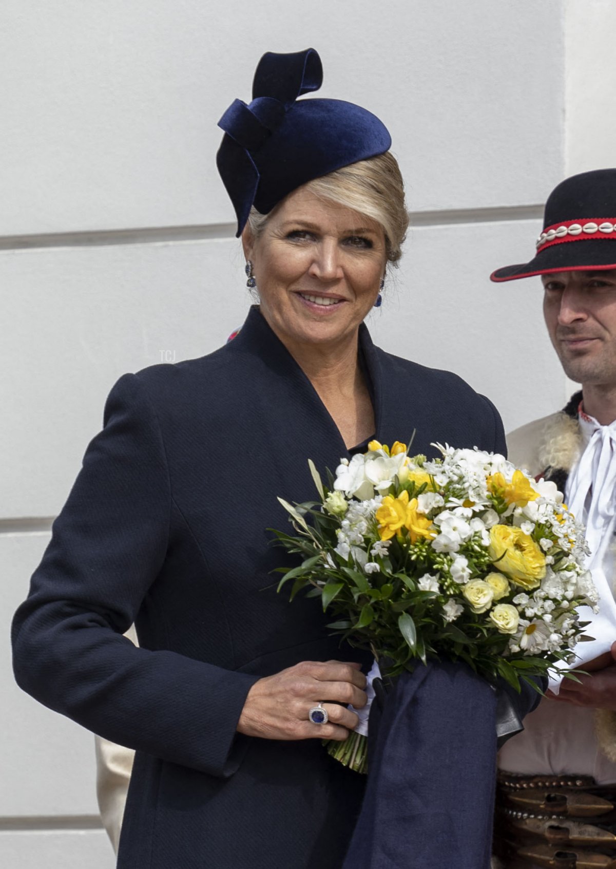 Queen Maxima of the Netherlands poses for a photo during a welcome ceremony at the Presidential Palace in Bratislava, Slovakia, on March 7, 2023 (TOMAS BENEDIKOVIC/AFP via Getty Images)