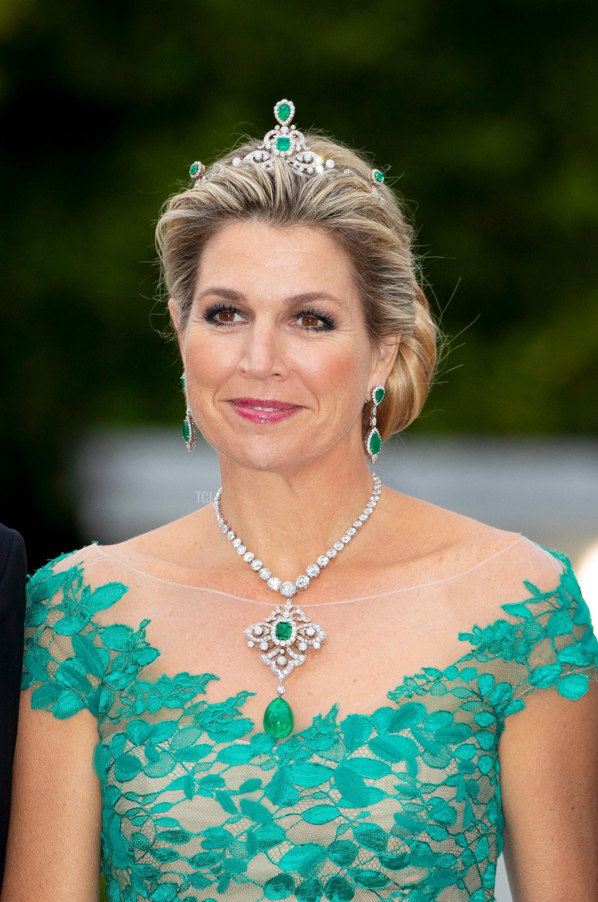 Queen Maxima of the Netherlands arrives at Aras an Uachtarain in Dublin, Ireland, for a state banquet hosted by President Micheal D. Higgins and his wife, Sabina, June 12, 2019 (Albert Nieboer/DPA Picture Alliance/Alamy)