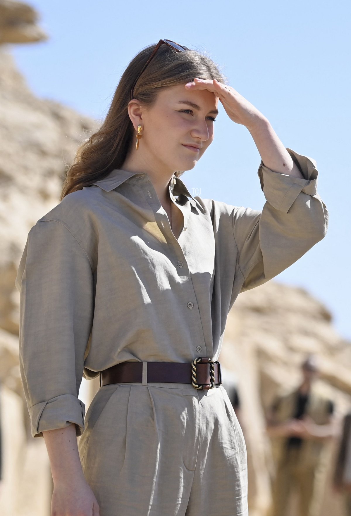 The Duchess of Brabant is pictured during a visit to the archeological site of El Kab, Egypt, March 15, 2023 (ERIC LALMAND/BELGA MAG/AFP via Getty Images)