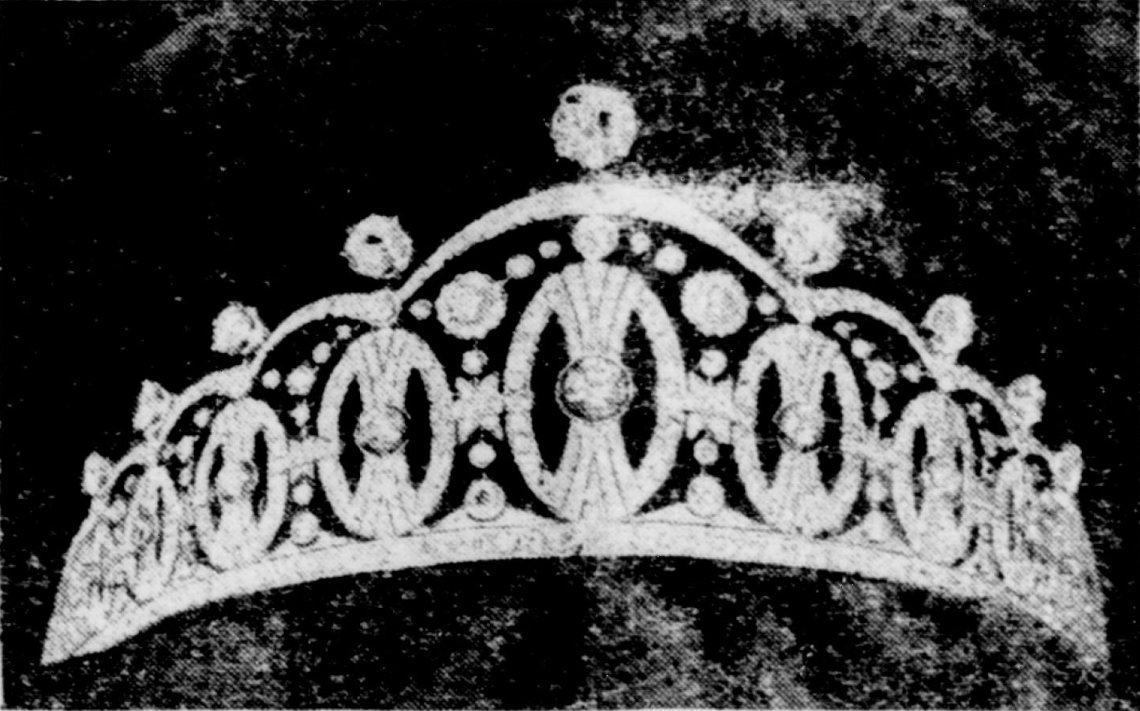 The Vasa Tiara, Stockholm's wedding gift to Princess Martha, March 1929 (National Library of Norway)