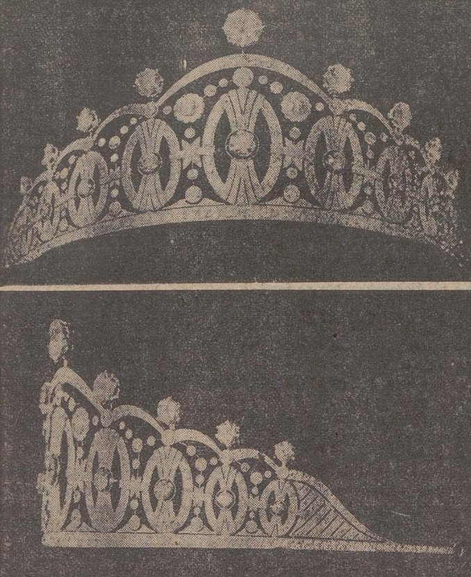 The Vasa Tiara, Stockholm's wedding gift to Princess Martha, March 1929 (National Library of Norway)