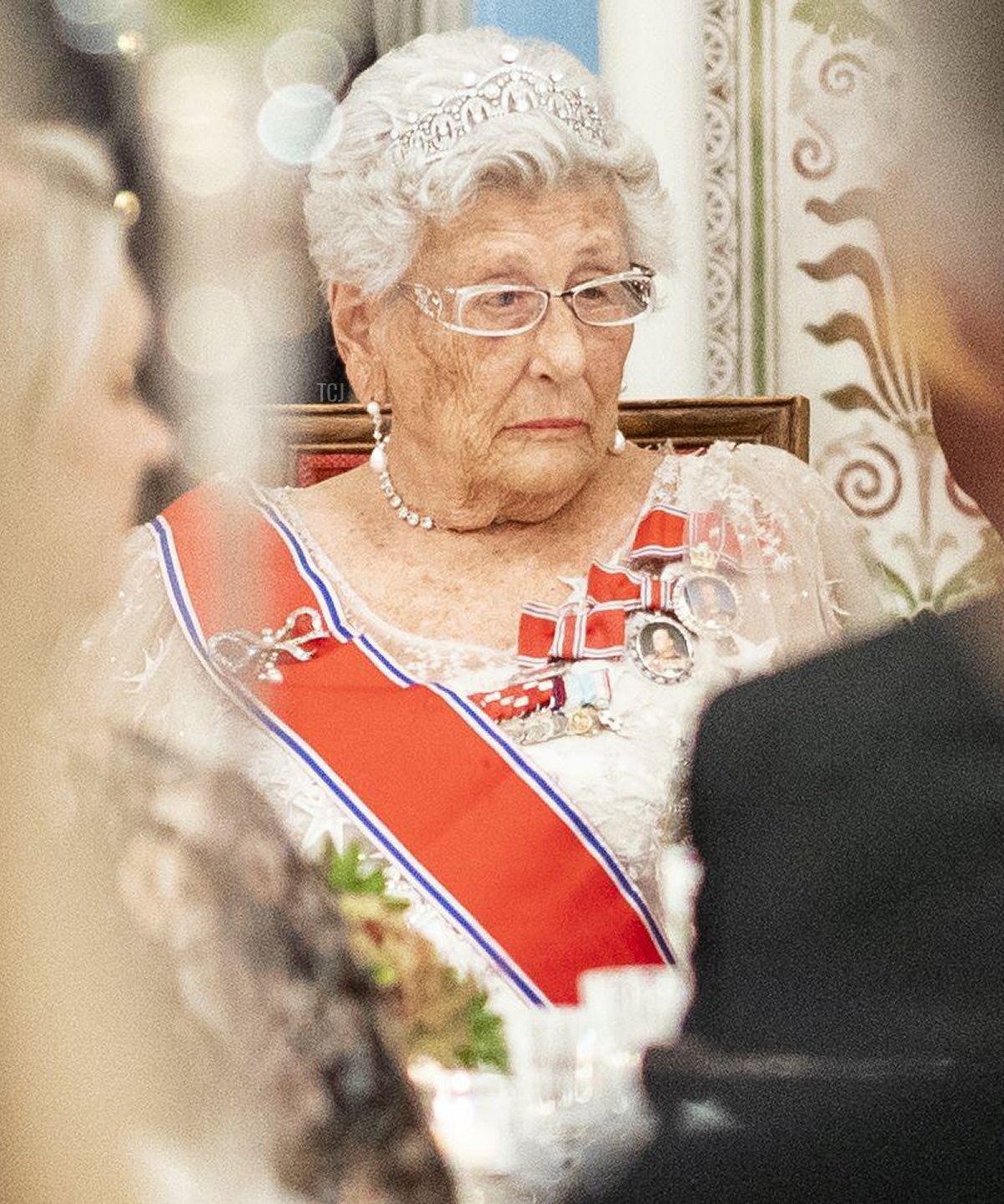 Princess Astrid is pictured during a dinner for parliamentary representatives at the Royal Palace in Oslo, October 28, 2021 (Torstein Boe/NTB/Alamy)