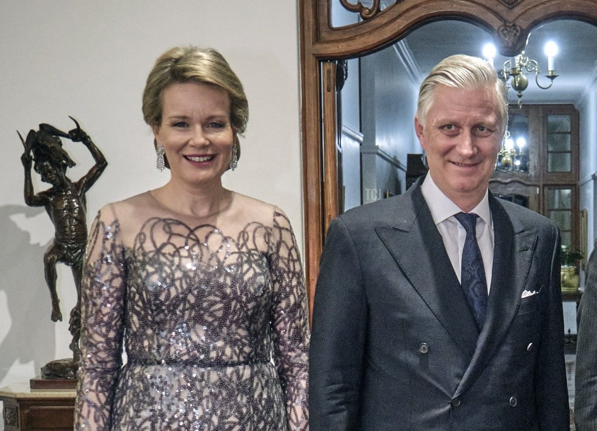 The King and Queen of the Belgians arrive for the state banquet at the Sefako Makgatho Presidential Guesthouse in Pretoria, during a state visit to the Republic of South Africa, Thursday 23 March 2023 (OLIVIER POLET/BELGA MAG/AFP via Getty Images)