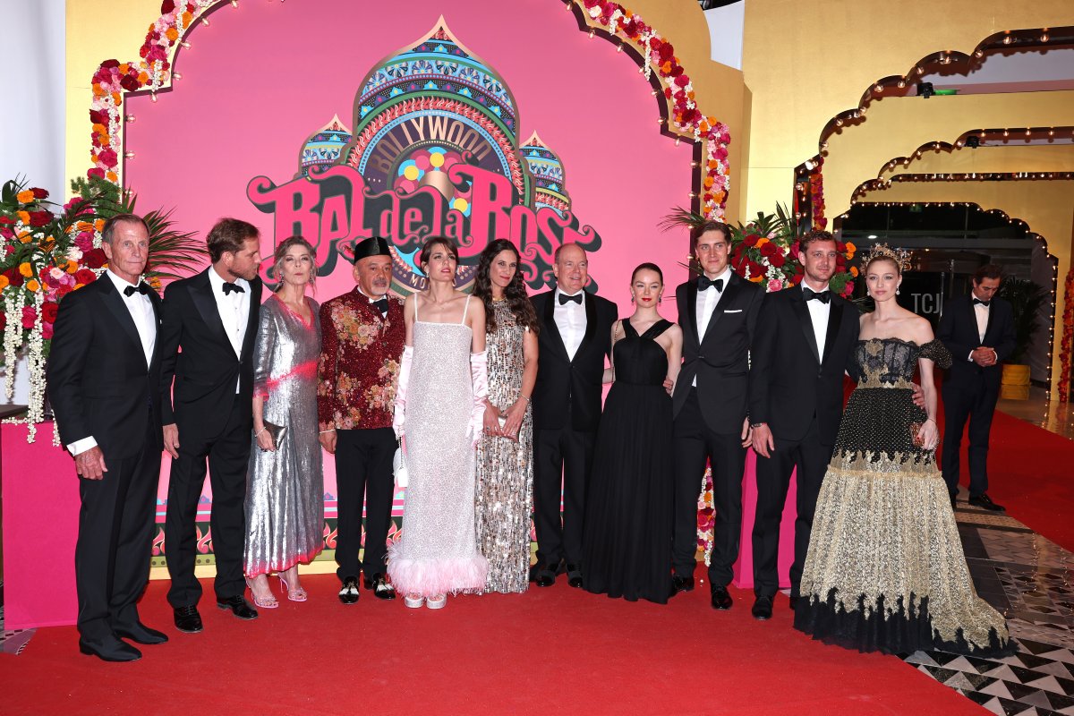 Christopher Levine, Andrea Casiraghi, Princess Caroline of Monaco, Christian Louboutin, Charlotte Casiraghi Rassam, Tatiana Santo Domingo Casiraghi, Prince Albert II of Monaco, Princess Alexandra of Hanover, Ben-Sylvester Strautmann, Pierre Casiraghi, and Beatrice Borromeo Casiraghi attend the Rose Ball on March 25, 2023 in Monaco (Pascal Le Segretain/Getty Images)