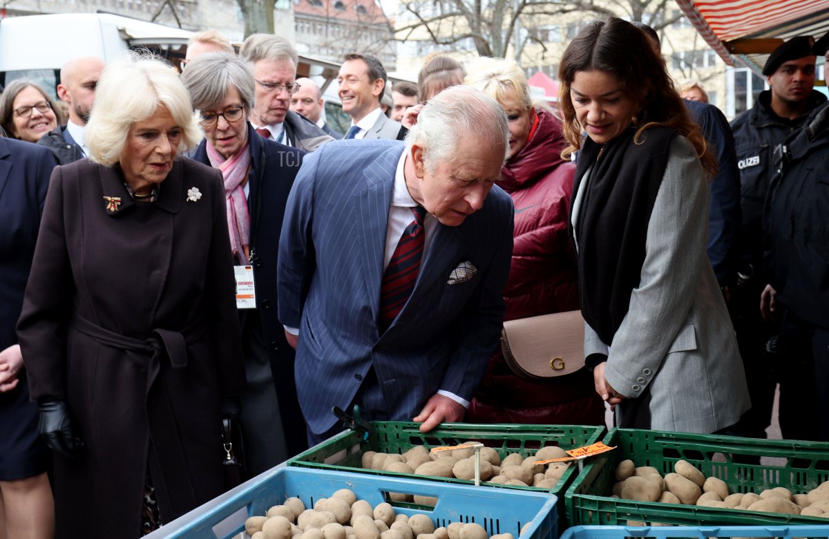 King Charles III and Queen Camilla visit a food market on Wittenbergplatz on March 30, 2023 in Berlin, Germany (Adrian Dennis - Pool/Getty Images)