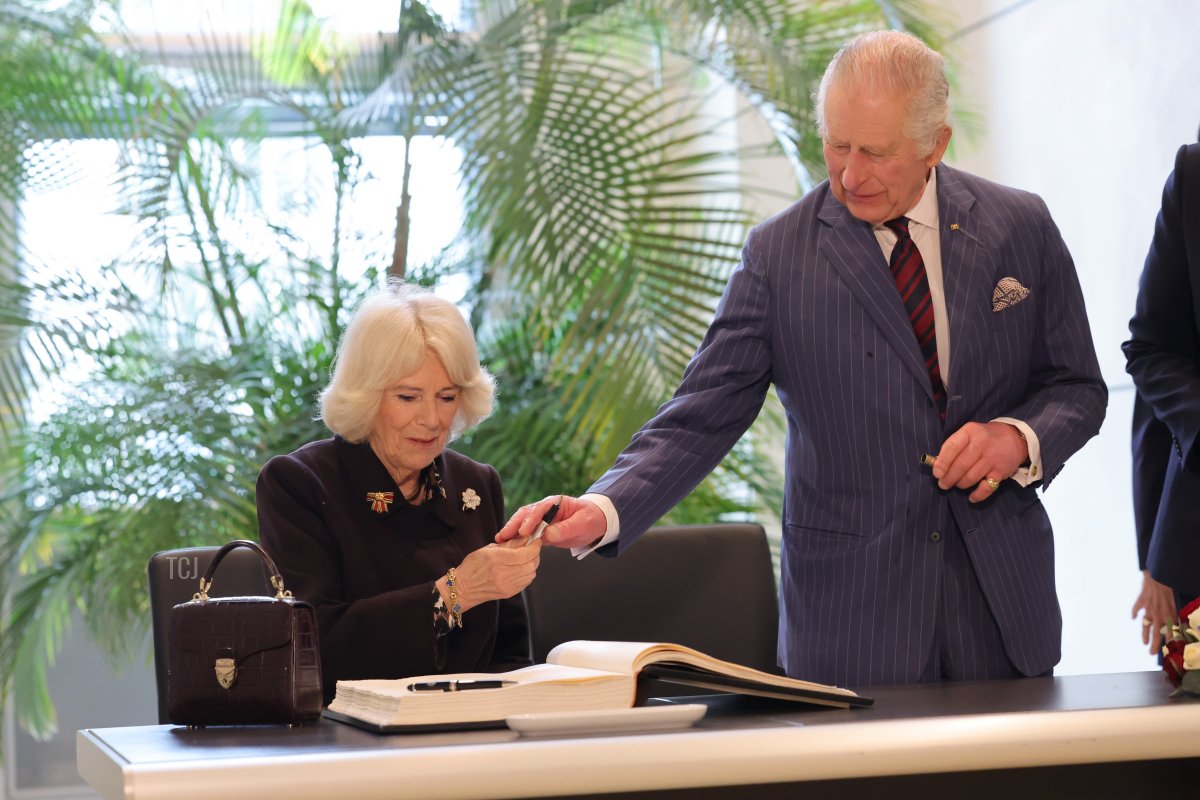 King Charles III and Queen Camilla sign the Bundestag's Golden Book on March 30, 2023 in Berlin, Germany (Chris Jackson/Getty Images)