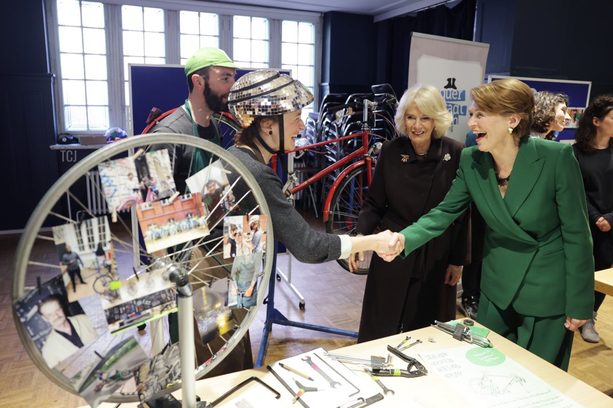 Elke Buedenbender and Queen Camilla visit the Refugio Cafe, a project of the Berlin City Mission, in Berlin, on March 30, 2023 (Chris Jackson/Getty Images)
