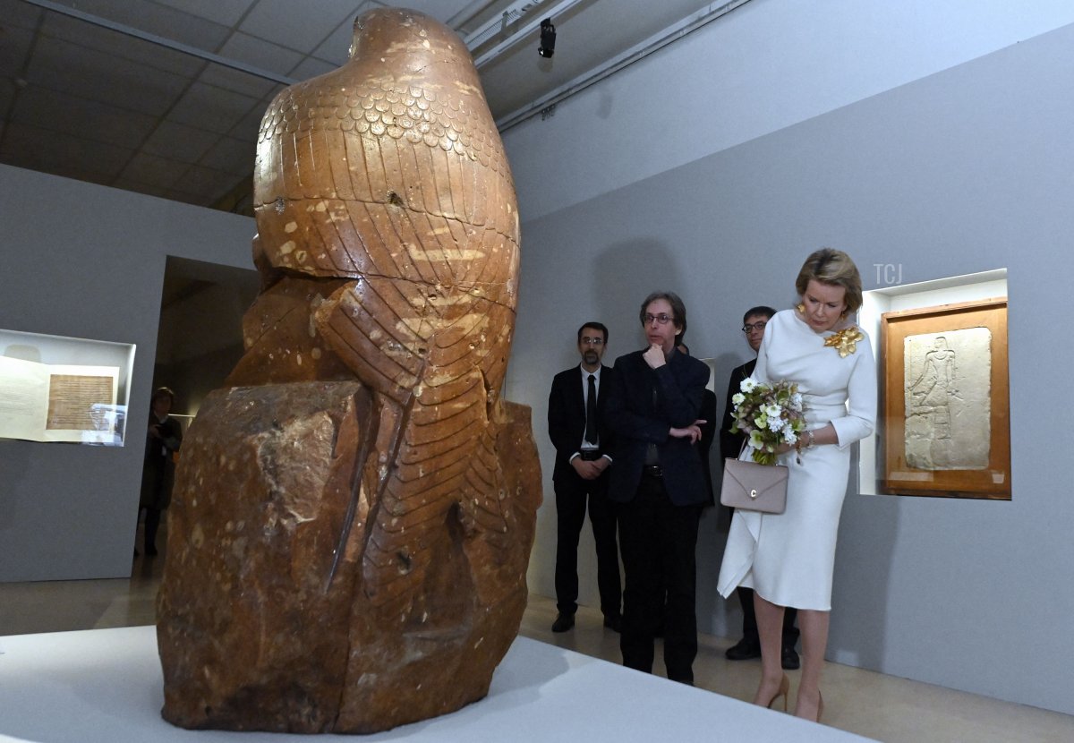 Queen Mathilde of the Belgians visits a new exhibition, "Expedition Egypt," at the Museum of Art & History in Brussels on March 30, 2023 (ERIC LALMAND/BELGA MAG/AFP via Getty Images)