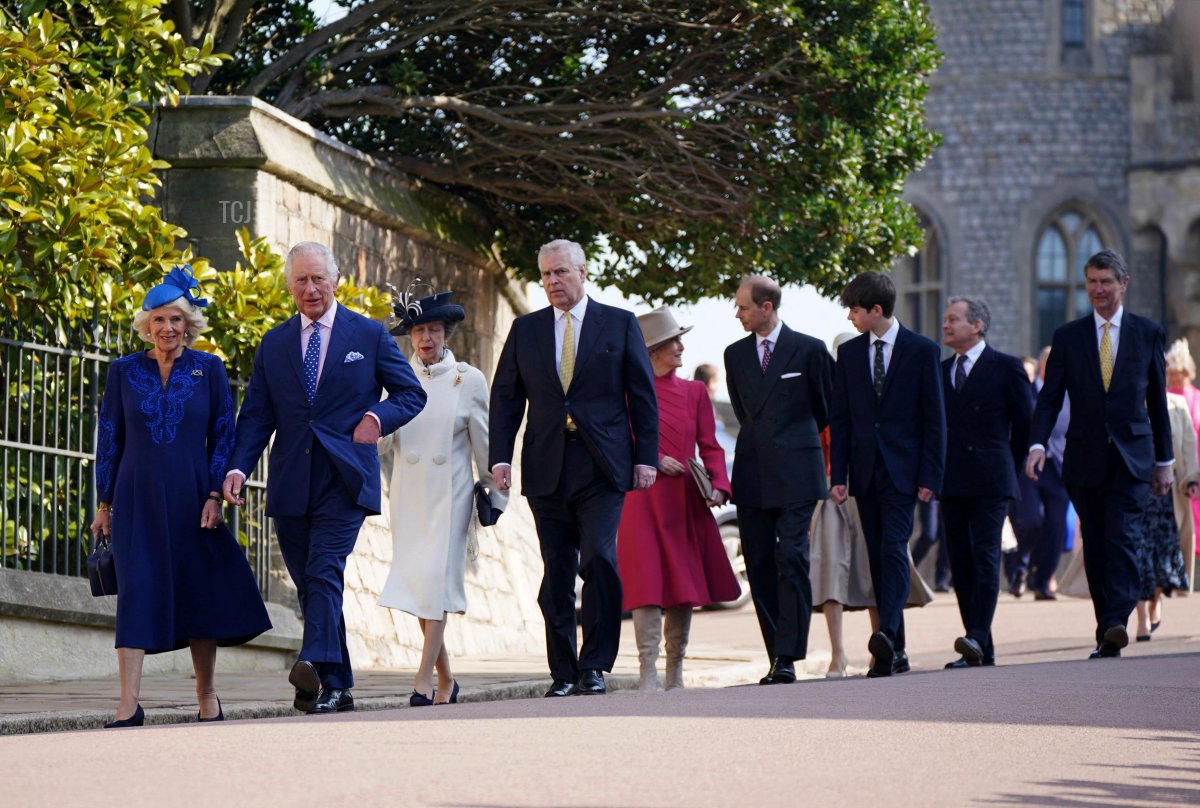 Members of the British royal family attend the Easter Matins Service at Windsor Castle on April 9, 2023 in Windsor, England (Yui Mok - WPA Pool/Getty Images)