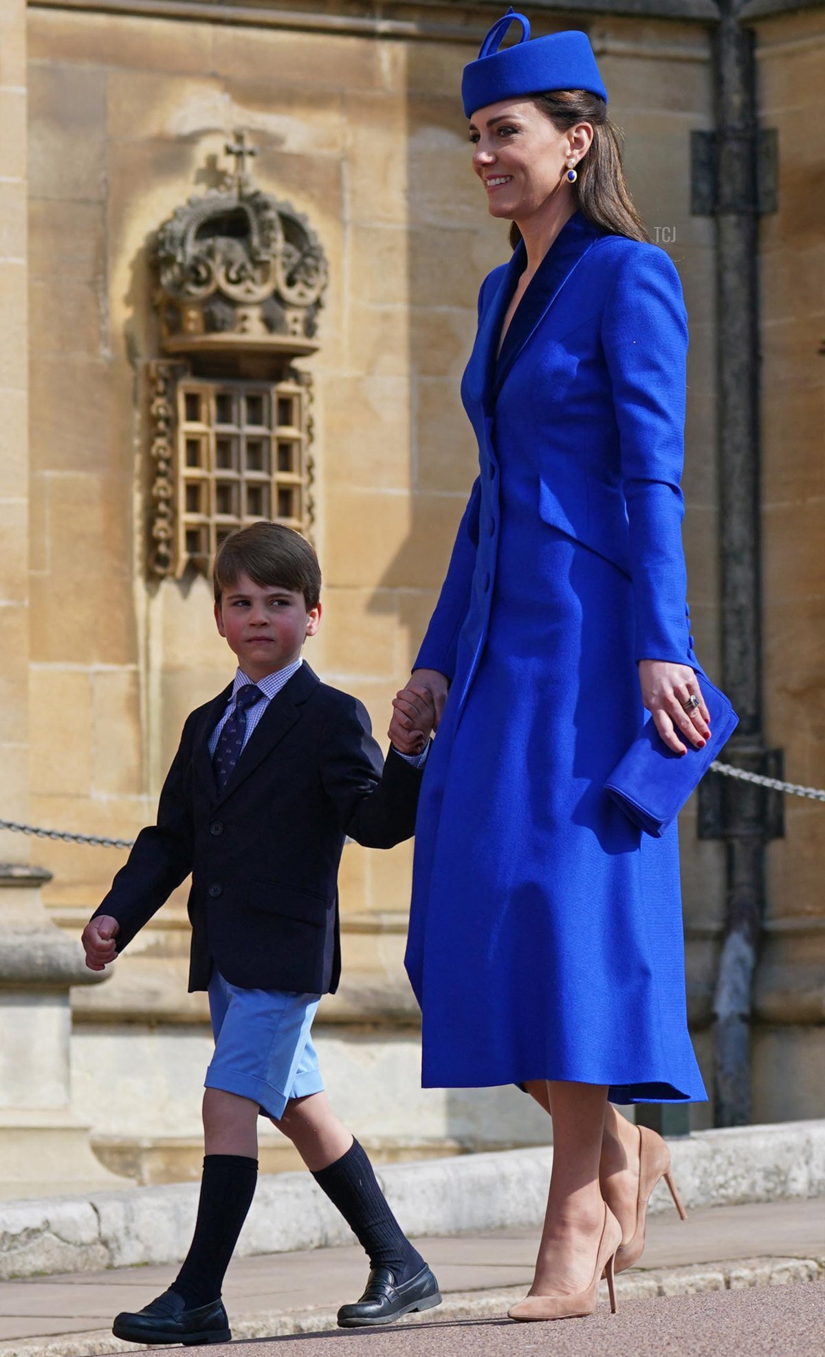 The Princess of Wales and Prince Louis attend the Easter Matins Service at Windsor Castle on April 9, 2023 in Windsor, England (Yui Mok - WPA Pool/Getty Images)